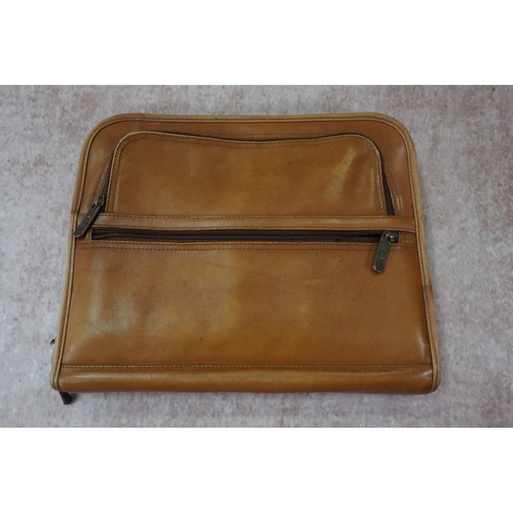 Avenues America Leather Portfolio Organizer Brown Zip Around Business Case